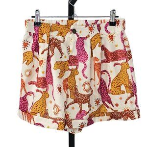 SHEIN Womens Leopard Print Shorts, High Rise, Cuff, Multi Colour, Size M